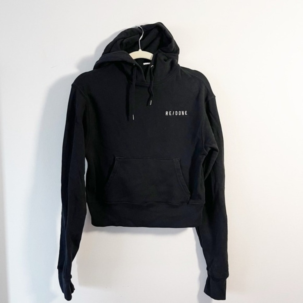 Re/Done Cropped hoodie‎ Black With white printed logo size Small